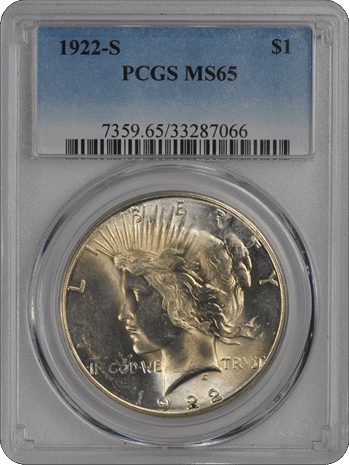 1922-S $1 Peace Dollar PCGS  #3414-3 MS65