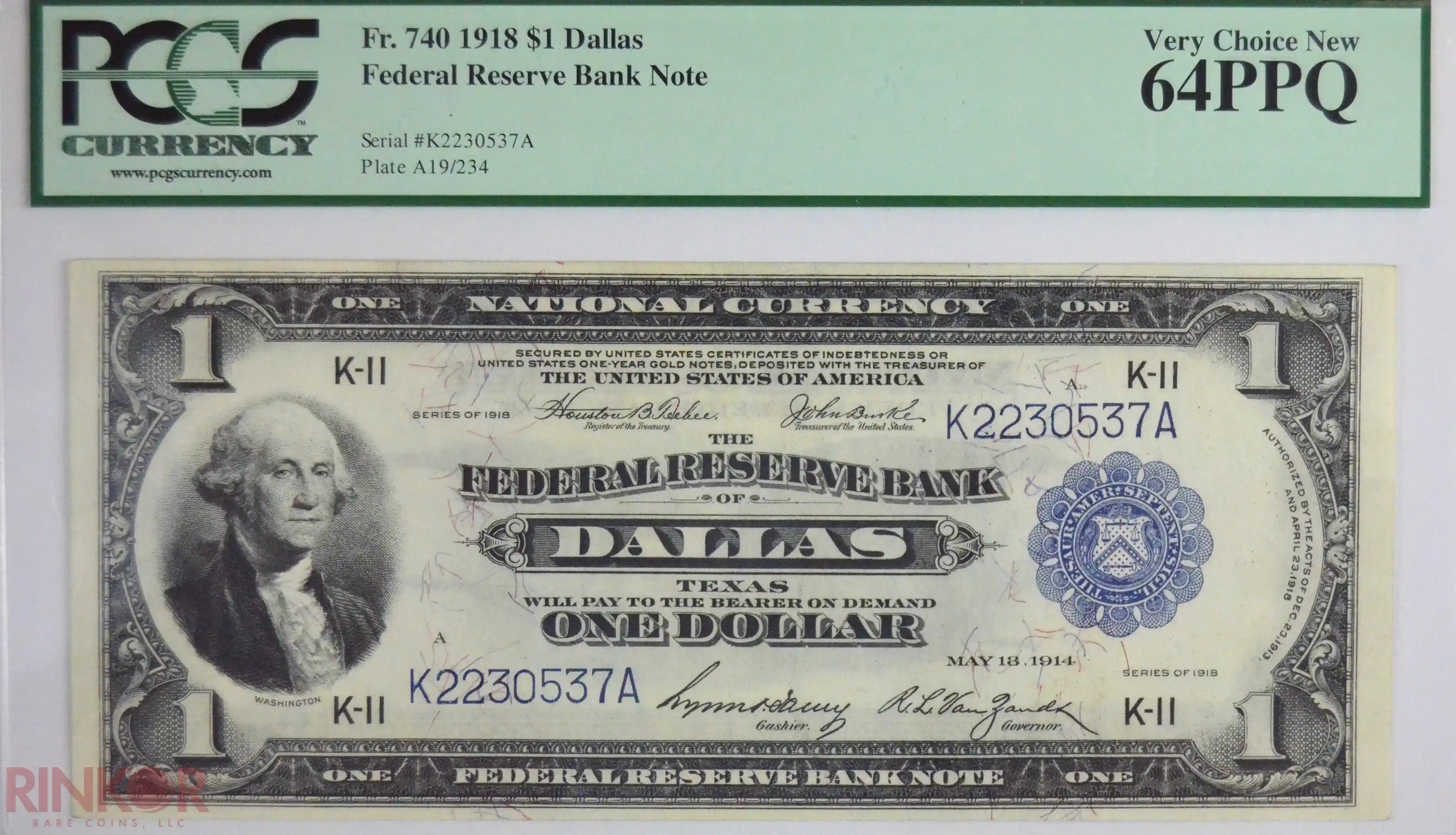 1918 $1 Fr. 740 Dallas Federal Reserve Bank Note PCGS CU 64 PPQ