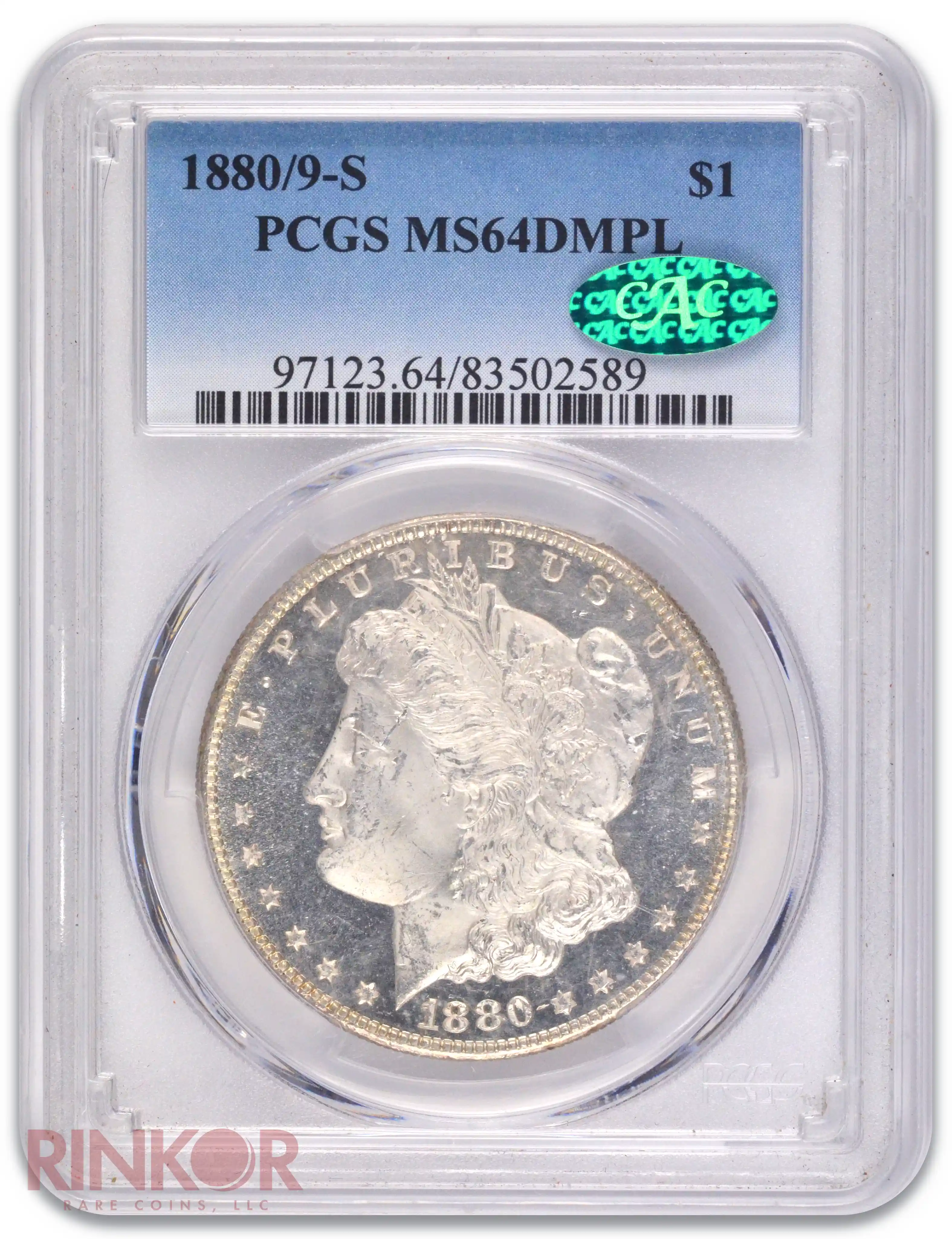 1880/9-S $1 Morgan Dollar PCGS MS 64 DMPL CAC