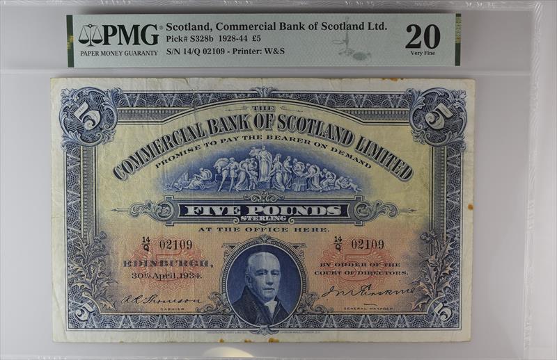 P-S328b 1928-44 Scotland Five Pounds PMG VF20 