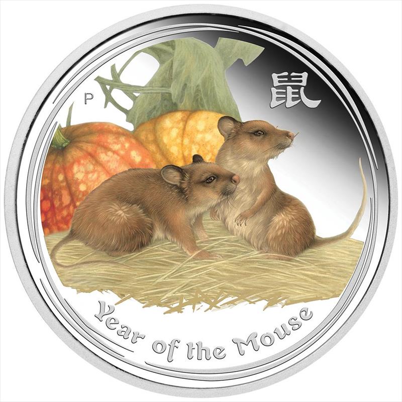 2008 Australian Lunar Series 1oz .999 Silver Colorized Year of the Mouse Round 