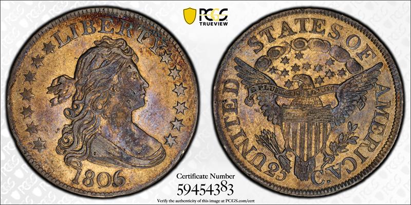 1806/5 25C PCGS AU-50 CAC