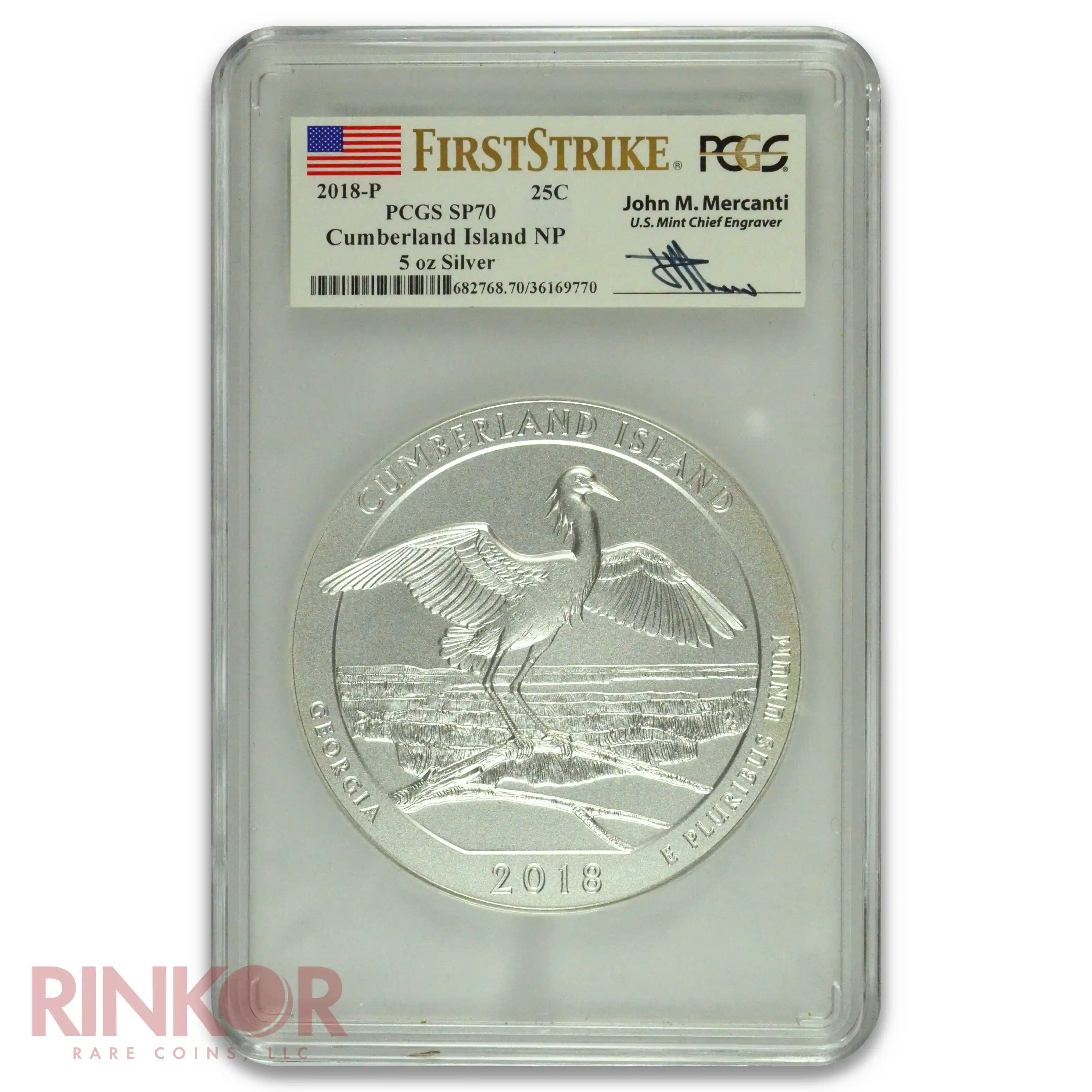 2018-P 5oz America the Beautiful Cumberland Island First Strike Mercanti PCGS SP 70