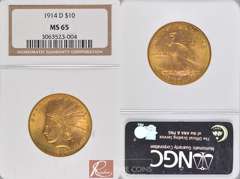 1914-D $10 Indian Head NGC MS 65