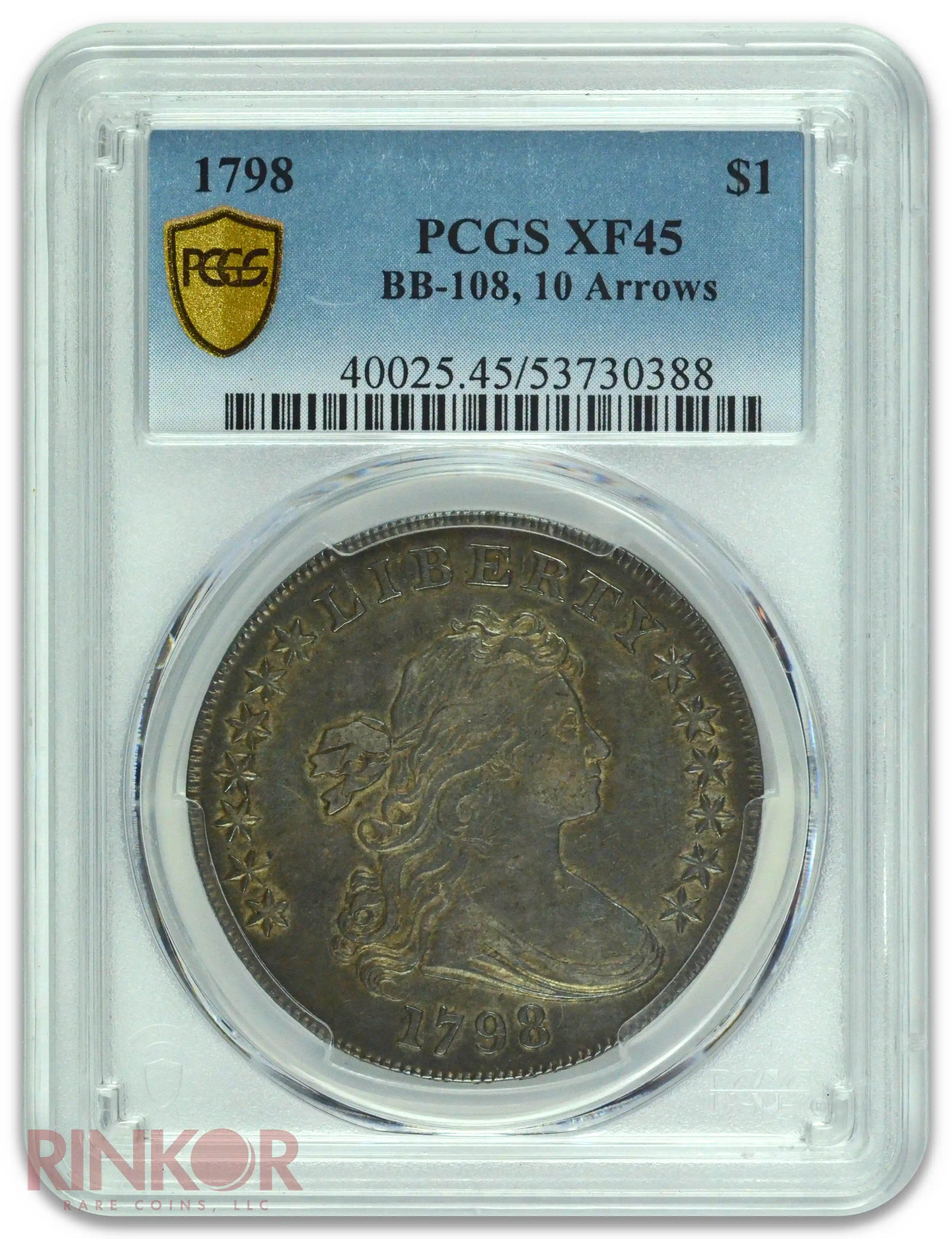 1798 $1 B-13 BB-108 10 Arrows Draped Bust Dollar PCGS XF-45