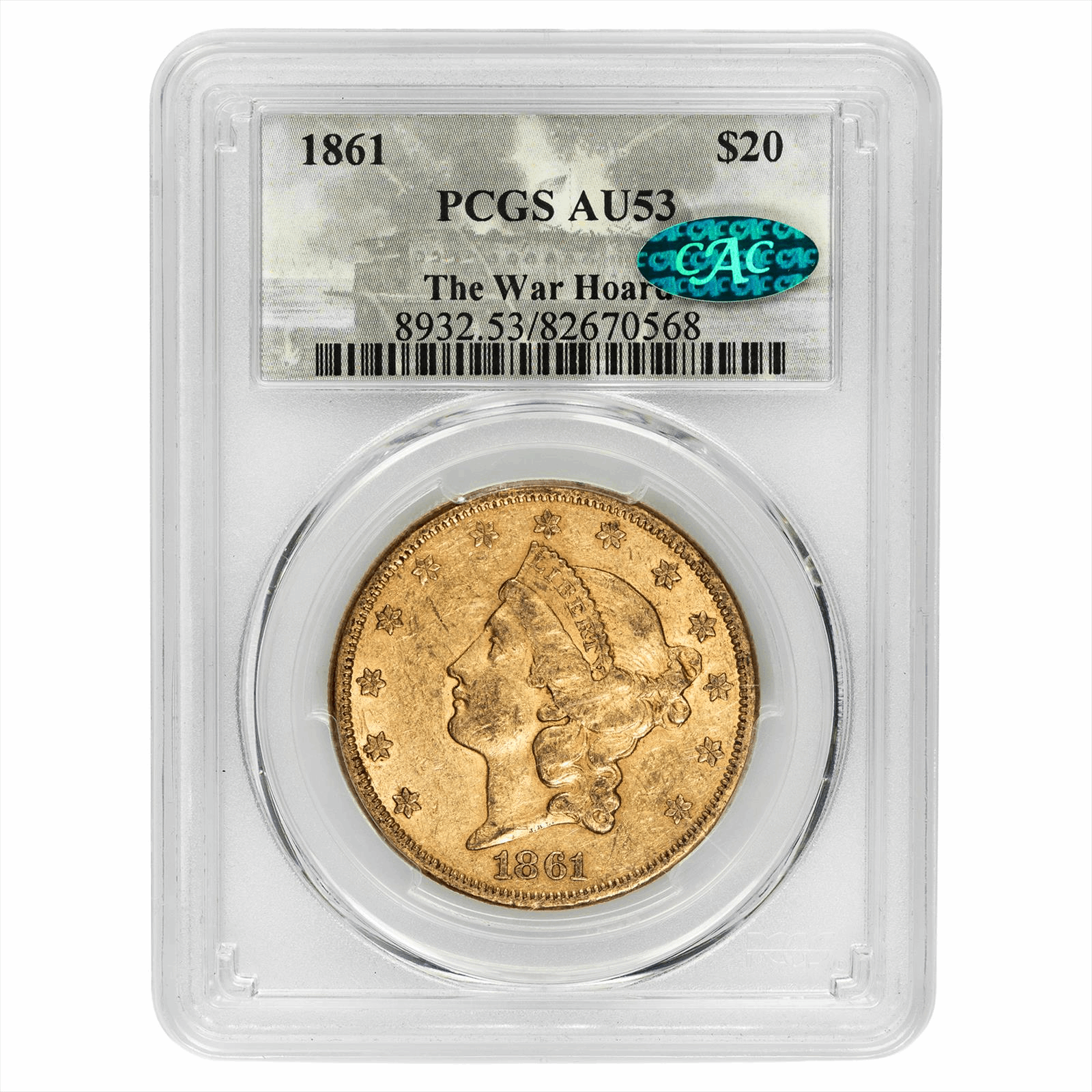 1861 Liberty Head Gold Double Eagle $20 PCGS AU 53 CAC