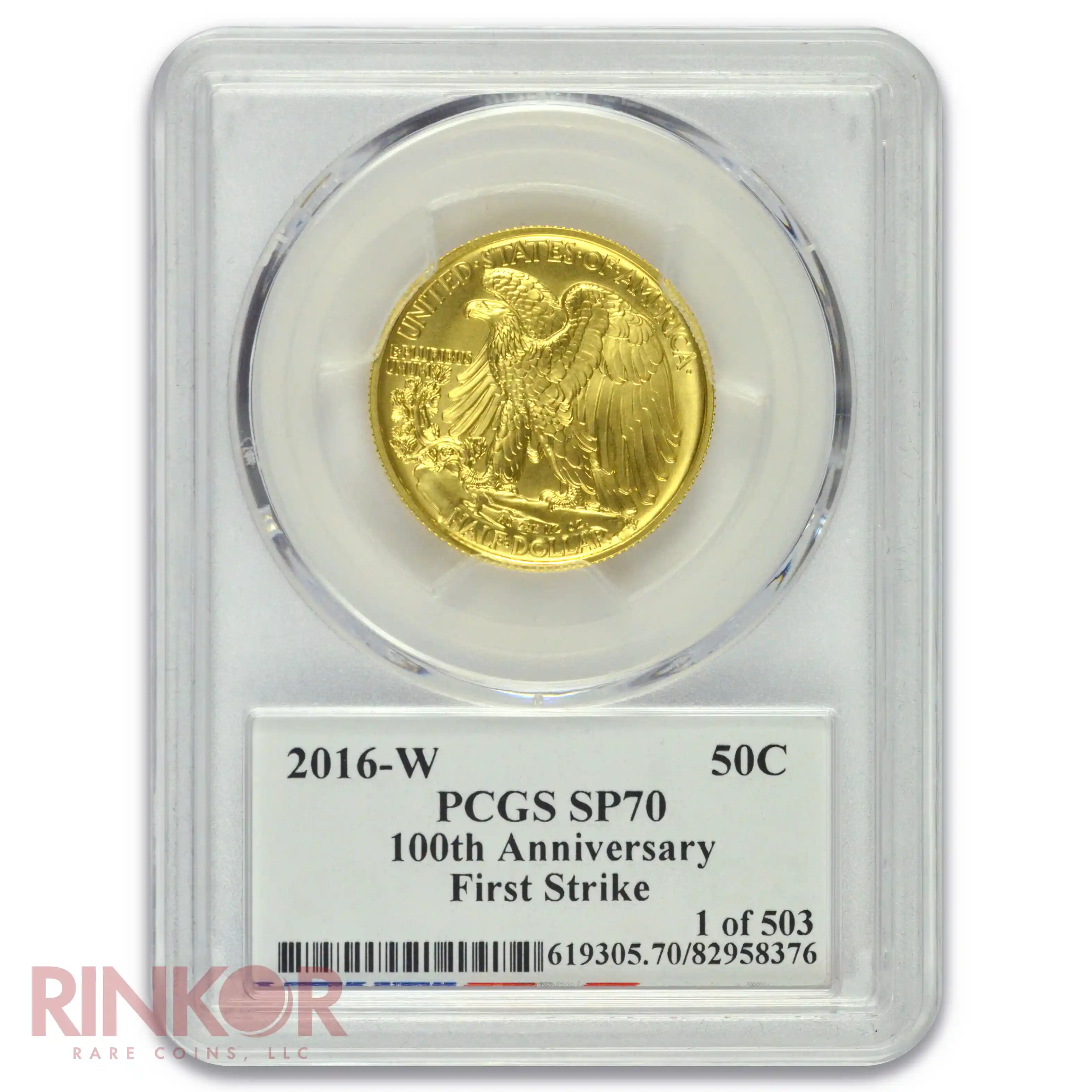 2016-W Gold 1/2oz Walking Liberty Half Dollar 100th Anniversary First Strike Moy Sig PCGS SP 70