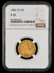 1882 CC $5 Gold NGC F-15