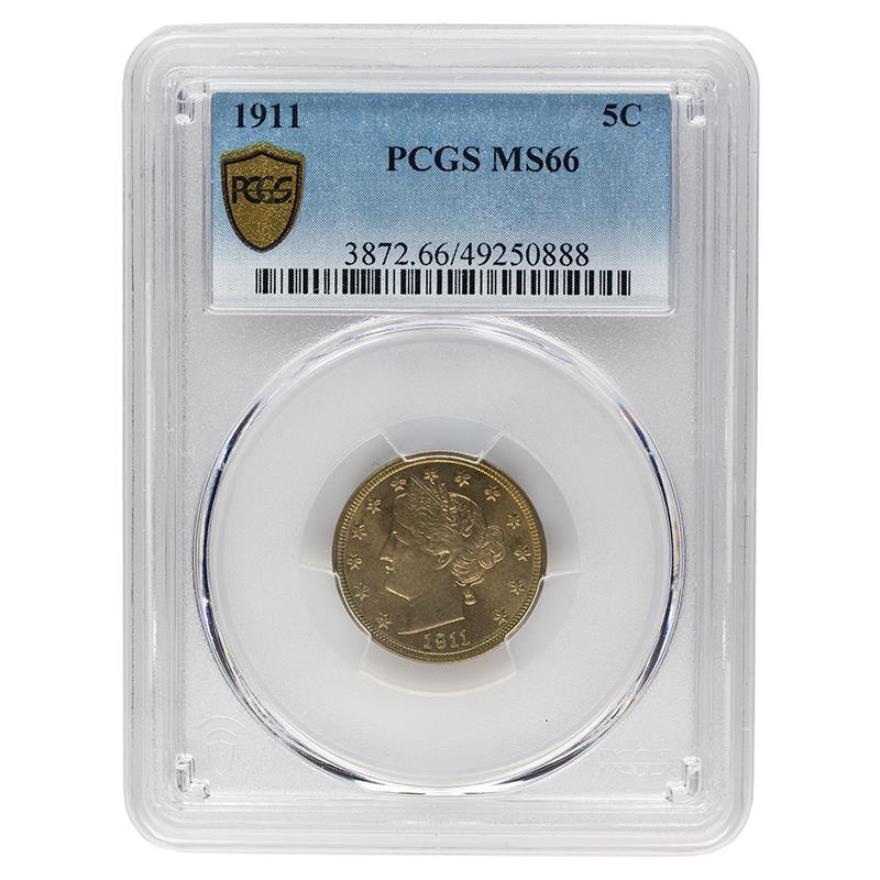 1911 Liberty V Nickel, 5C PCGS MS 66, Nice Original Coin