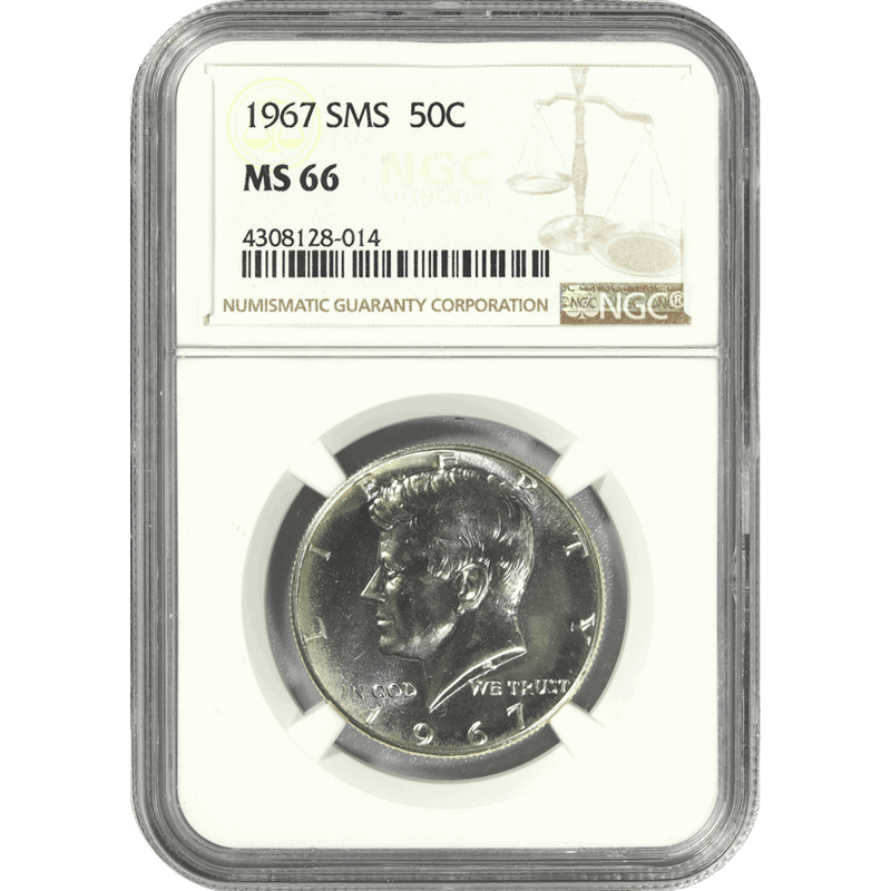 1967 50c SMS Kennedy Half Dollar - NGC MS66 - Nice White Coin!