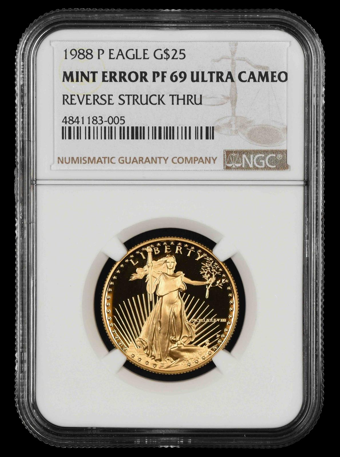 1988 P Eagle Gold $25 Mint Error Reverse Struck Thru NGC PF 69