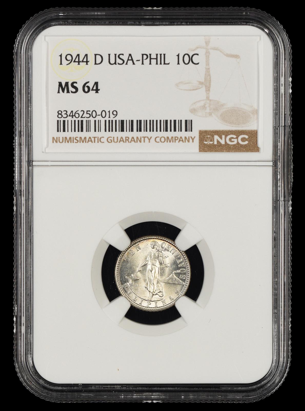 1944 D Philippines 10 Centavos NGC MS64