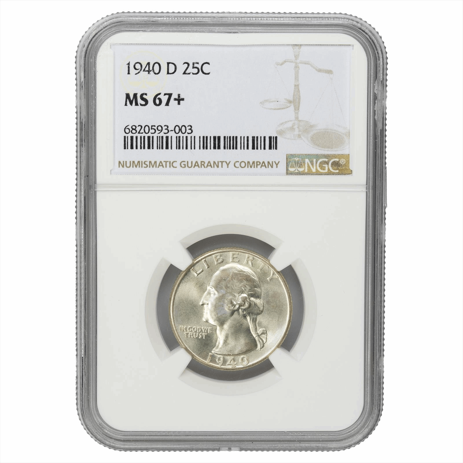 1940-D Washington Quarter 25C NGC MS 67+