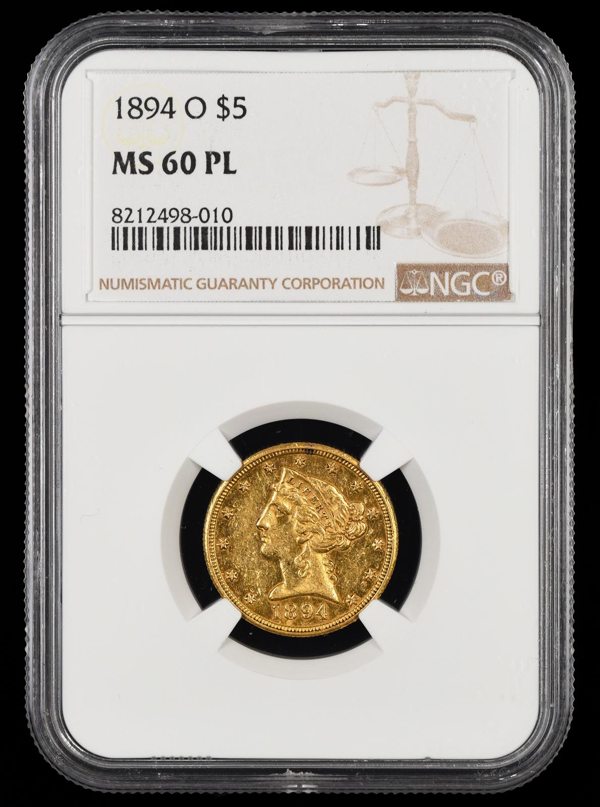 1894 O $5 Gold NGC  MS 60PL