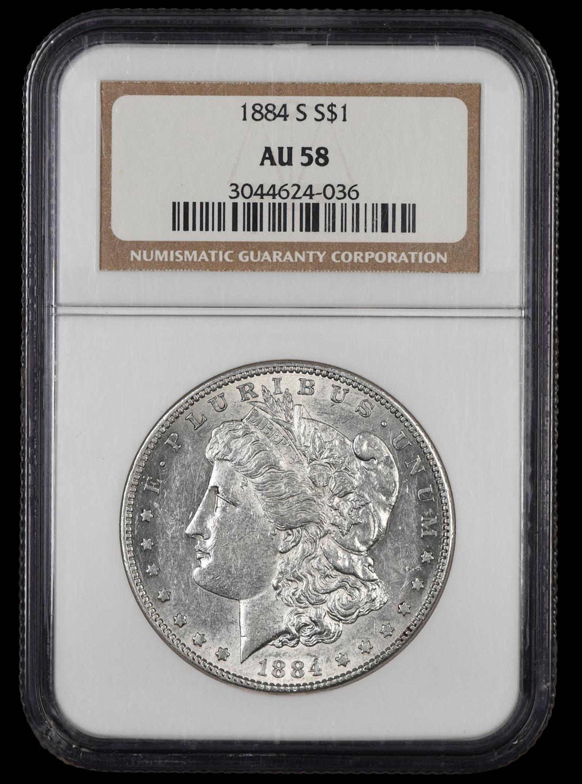 1884 S $1 NGC AU-58