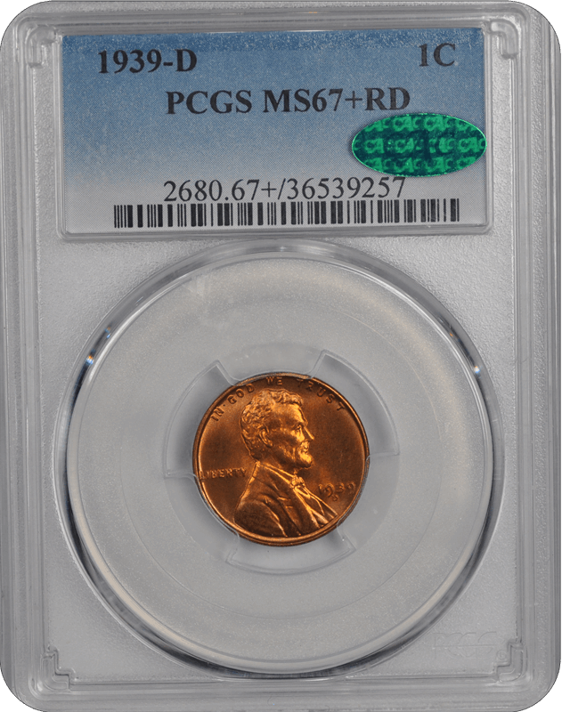 1939-D Lincoln PCGS CAC RD 67+