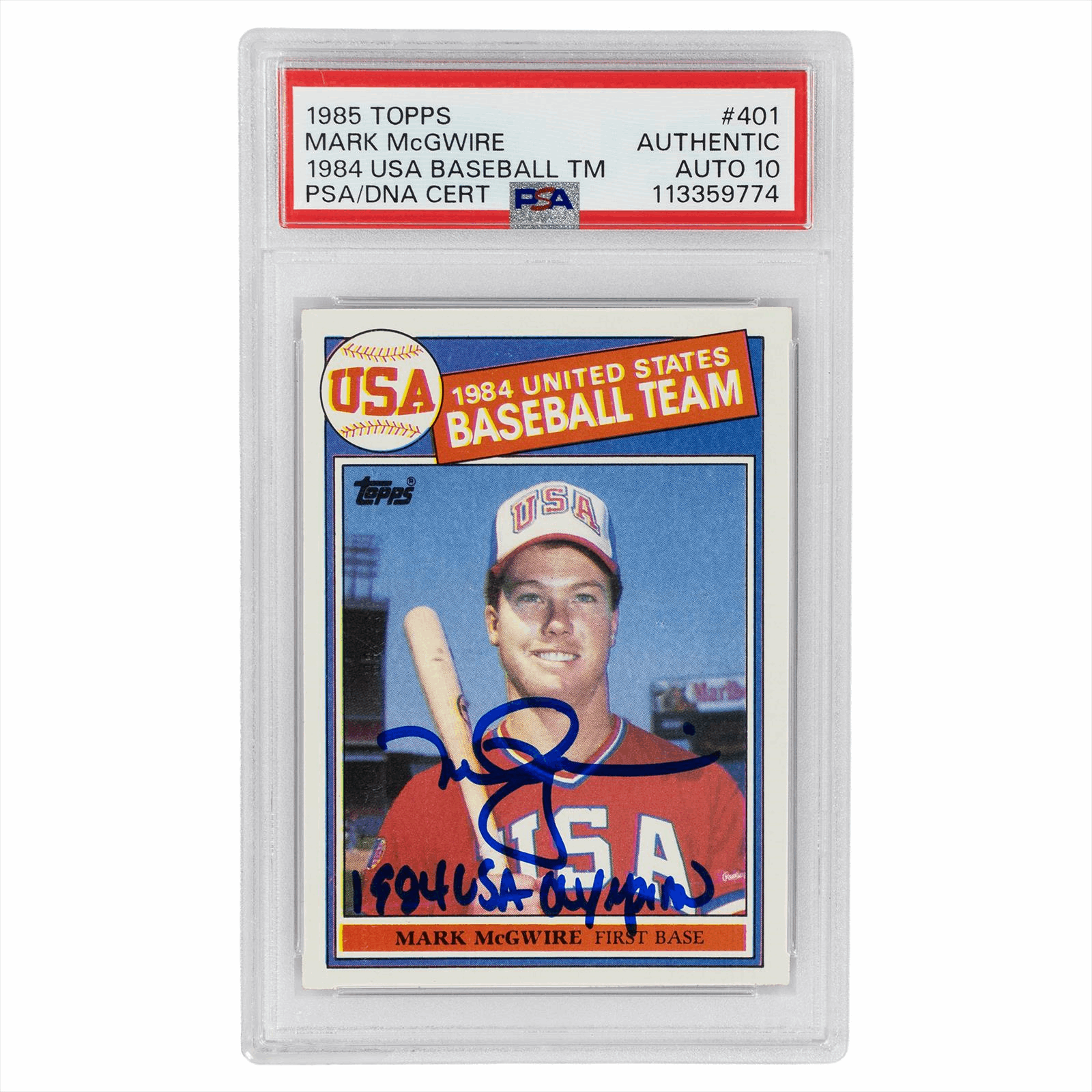 1985 Topps Mark McGwire 84 USA Baseball Team #401 PSA AUTHENTIC Cert #113359774
