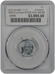 1943-D Lincoln PCGS CAC MS 68