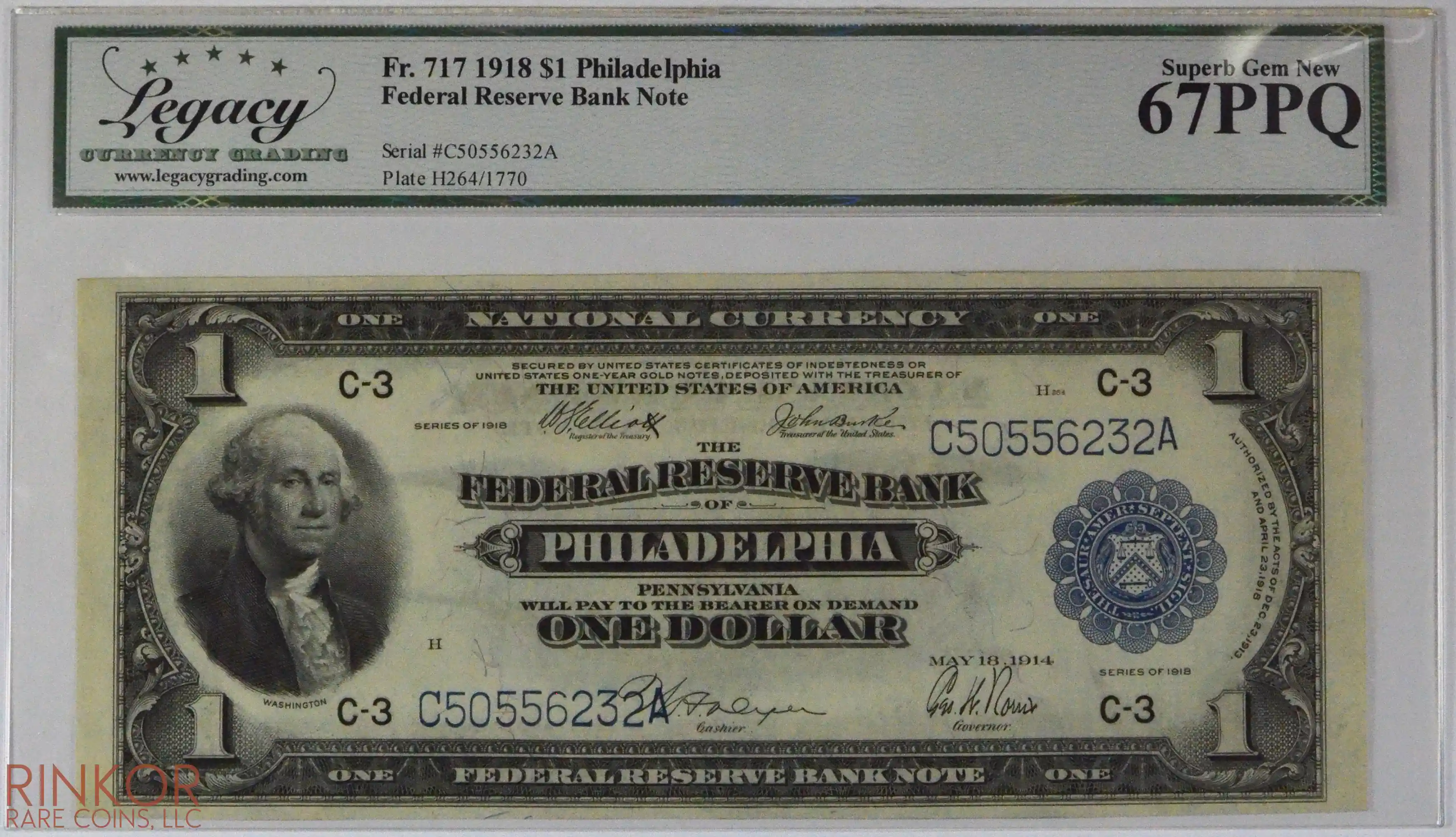 1918 $1 Fr. 717 Philadelphia Federal Reserve Bank Note LCG CU 67 PPQ