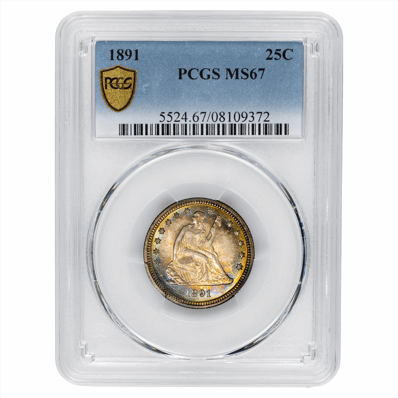 1891 Seated Liberty Quarter 25C PCGS MS 67
