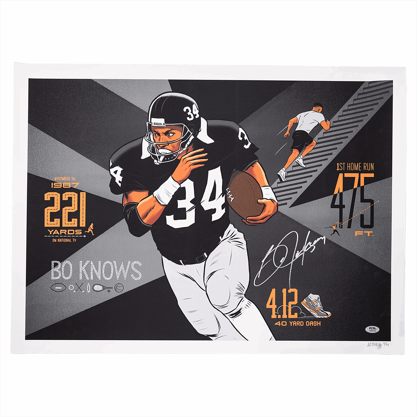 Mickey Duzyj Bo Jackson Signed Bo Knows Print #34 PSA LoA