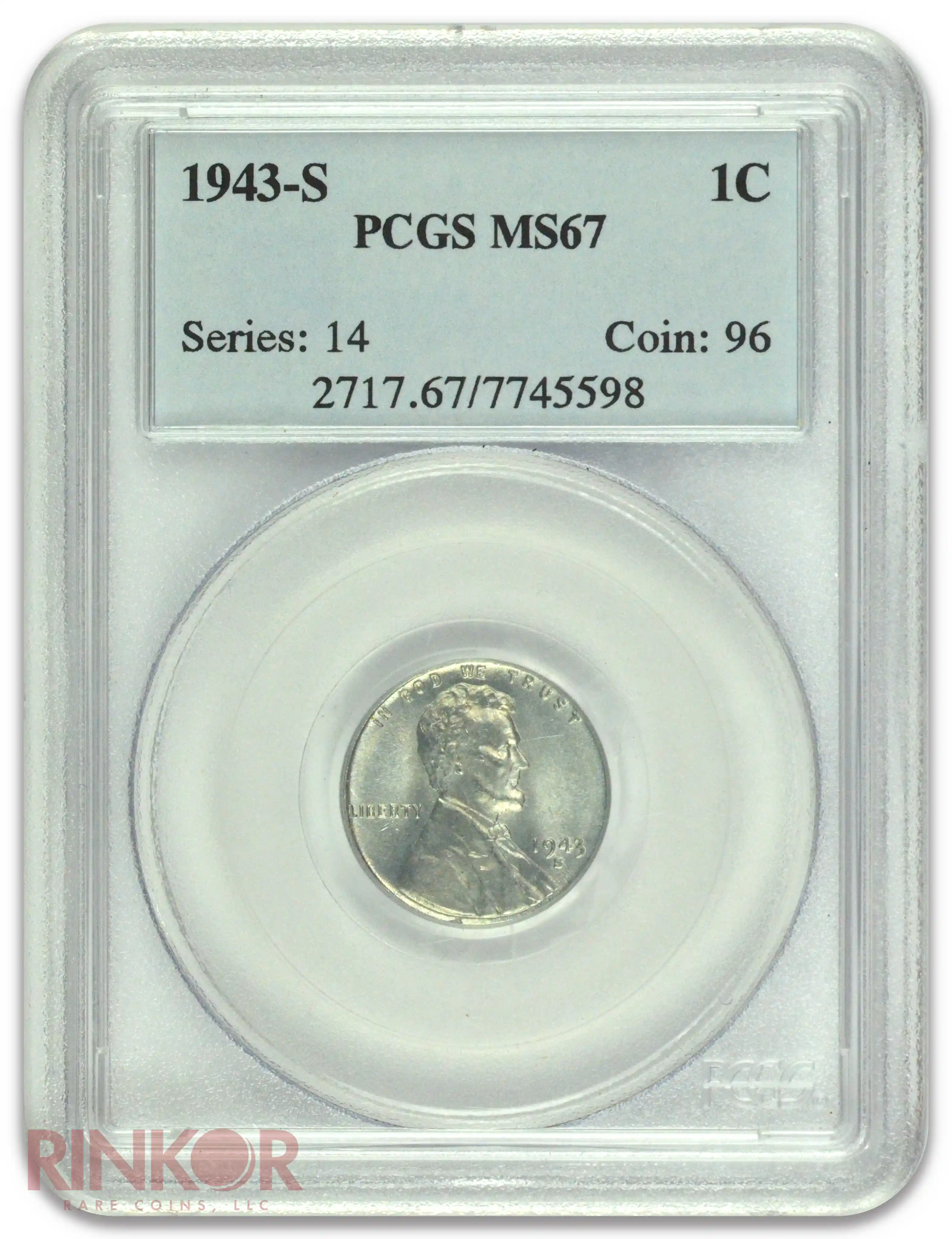 1943-S 1C Lincoln Wheat Cent PCGS MS 67