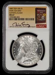 1887 VAM 12A DDO Gator & Clash Top 100 $1 Bill Fivaz Signature Label NGC MS 67