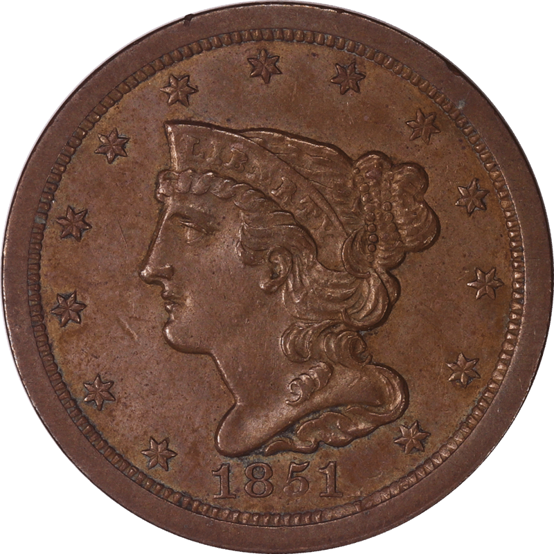 1851 Braided Hair Half Cent 1/2c  Circulated Choice AU - Nice and Original