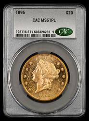 1896 $20 Gold CAC  MS61 PL
