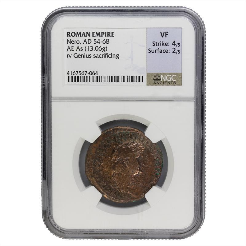 ROMAN EMPIRE Nero, AD 54-68 AE NGC  VF 4/2