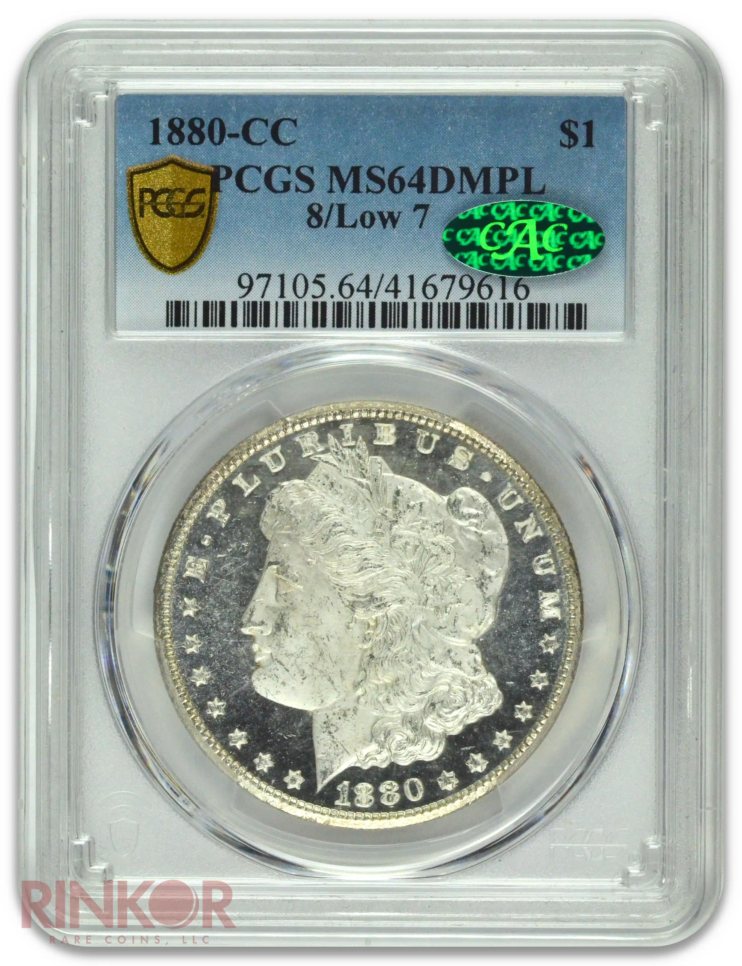 1880-CC $1 8/Low 7 Morgan Dollar PCGS MS 64 DMPL CAC