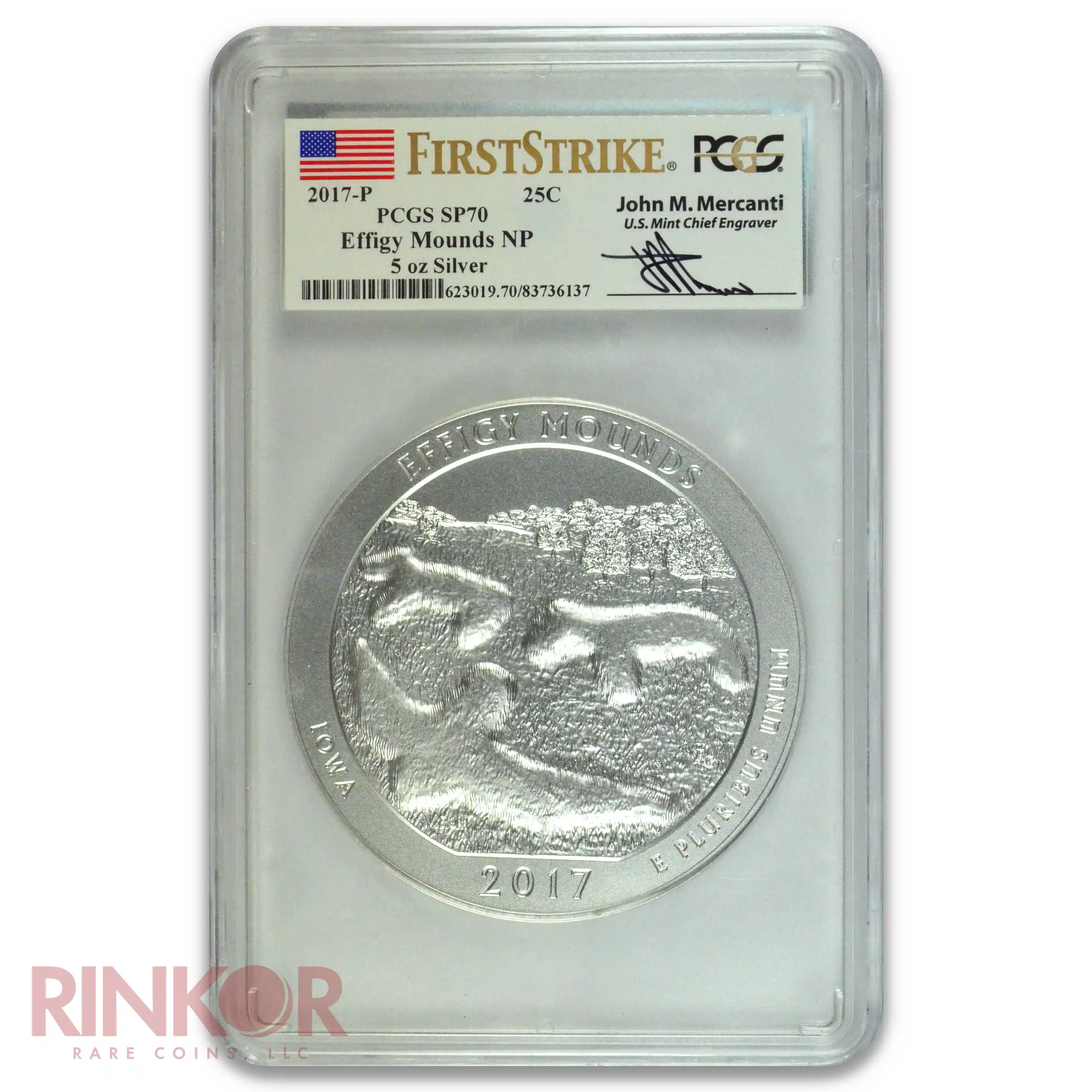 2017-P 5oz America the Beautiful Effigy Mounds First Strike Mercanti PCGS SP 70