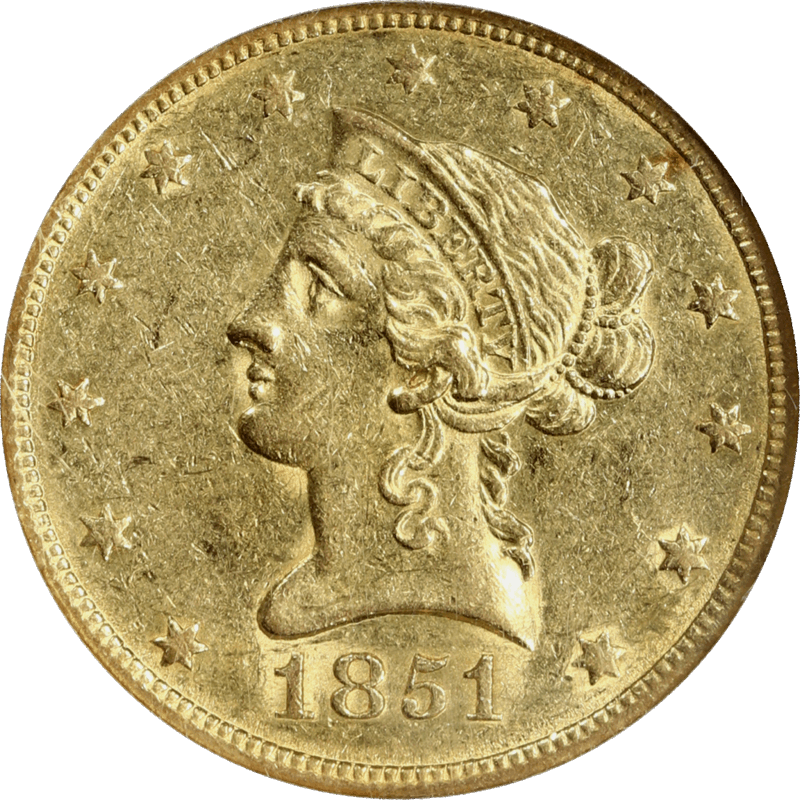 1851-O Liberty Head $10, NGC AU 58 - Nice Original Coin