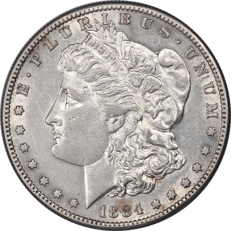 1884-S Morgan Silver Dollar, Raw Choice AU - Nice White Coin