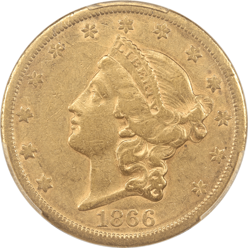 1866-S Liberty $20 Gold Double Eagle PCGS VF35 - Nice Original Coin