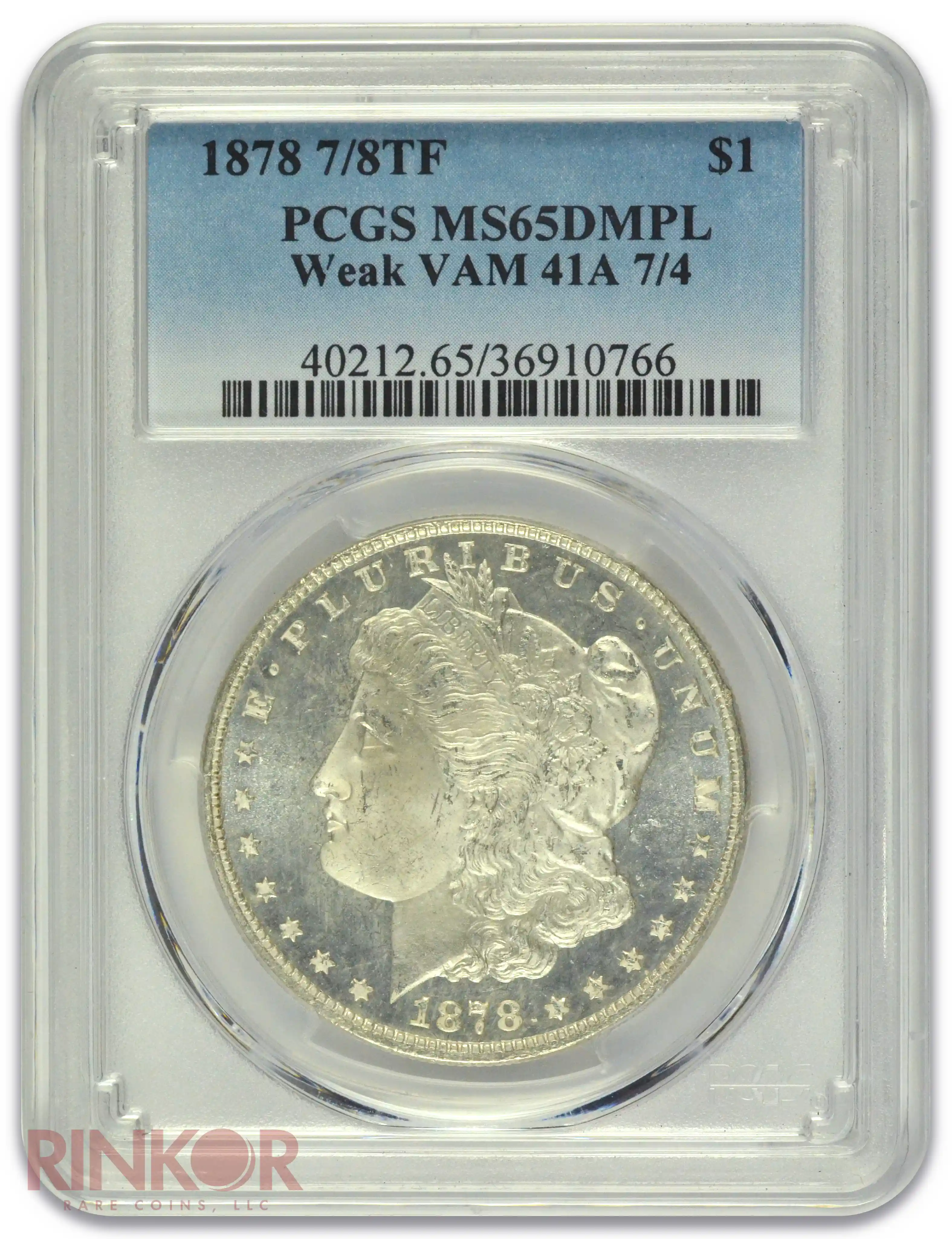 1878 7/8TF Weak $1 Morgan Dollar VAM 41A PCGS MS 65 DMPL