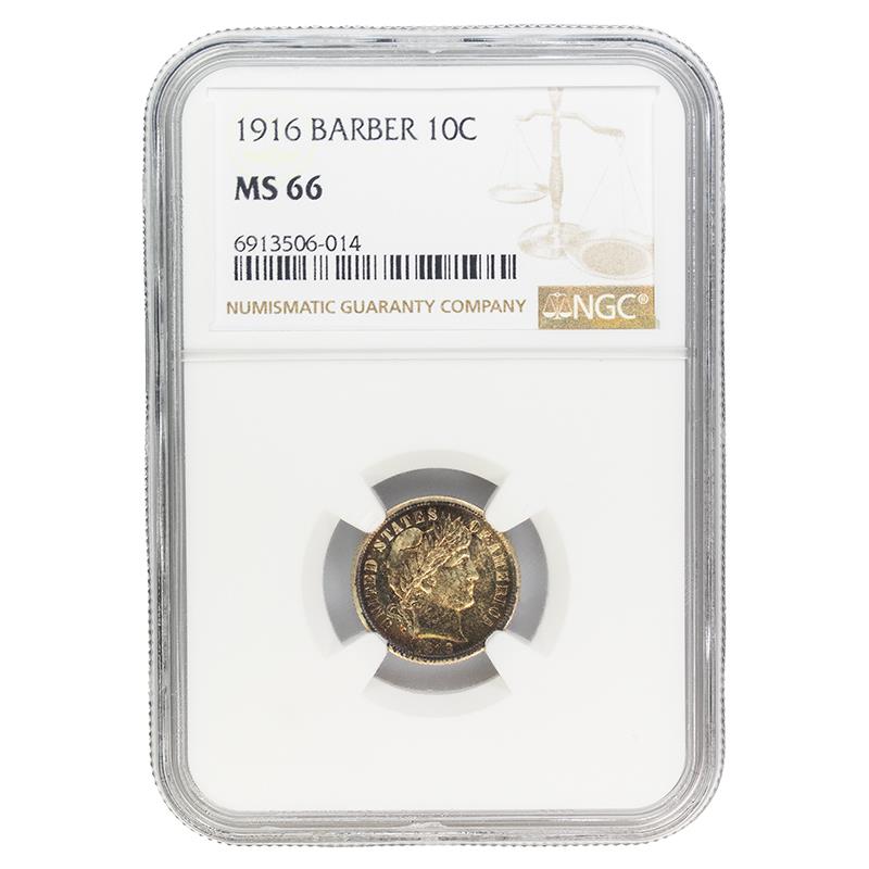 1916 Barber Dime, 10C NGC MS 66