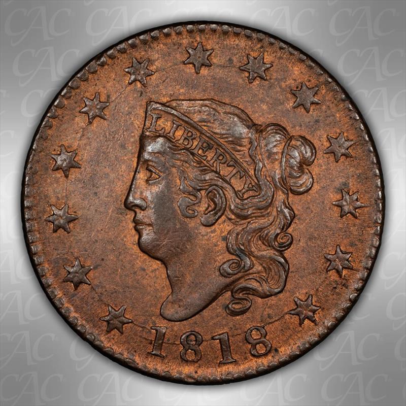 1818 1c CACG MS 63+ RB