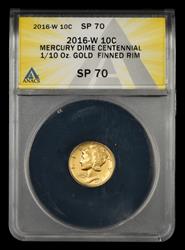 2016 W 10C 24K Gold 1/10oz Finned Rim ANACS  SP70