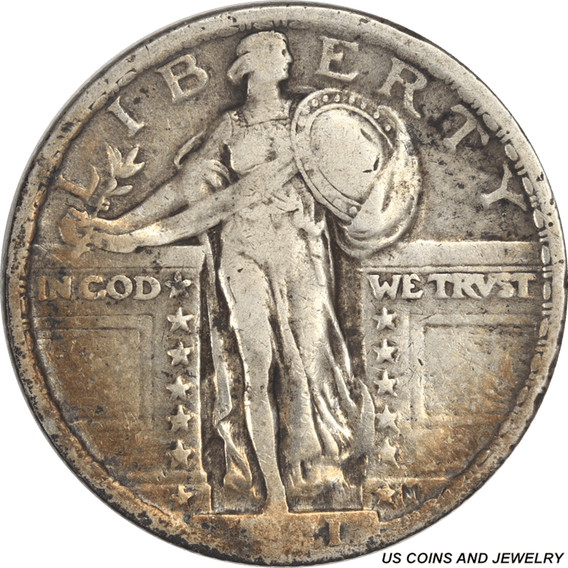 1921 Standing Liberty Quarter Very Fine Colorful Toning on Obverse