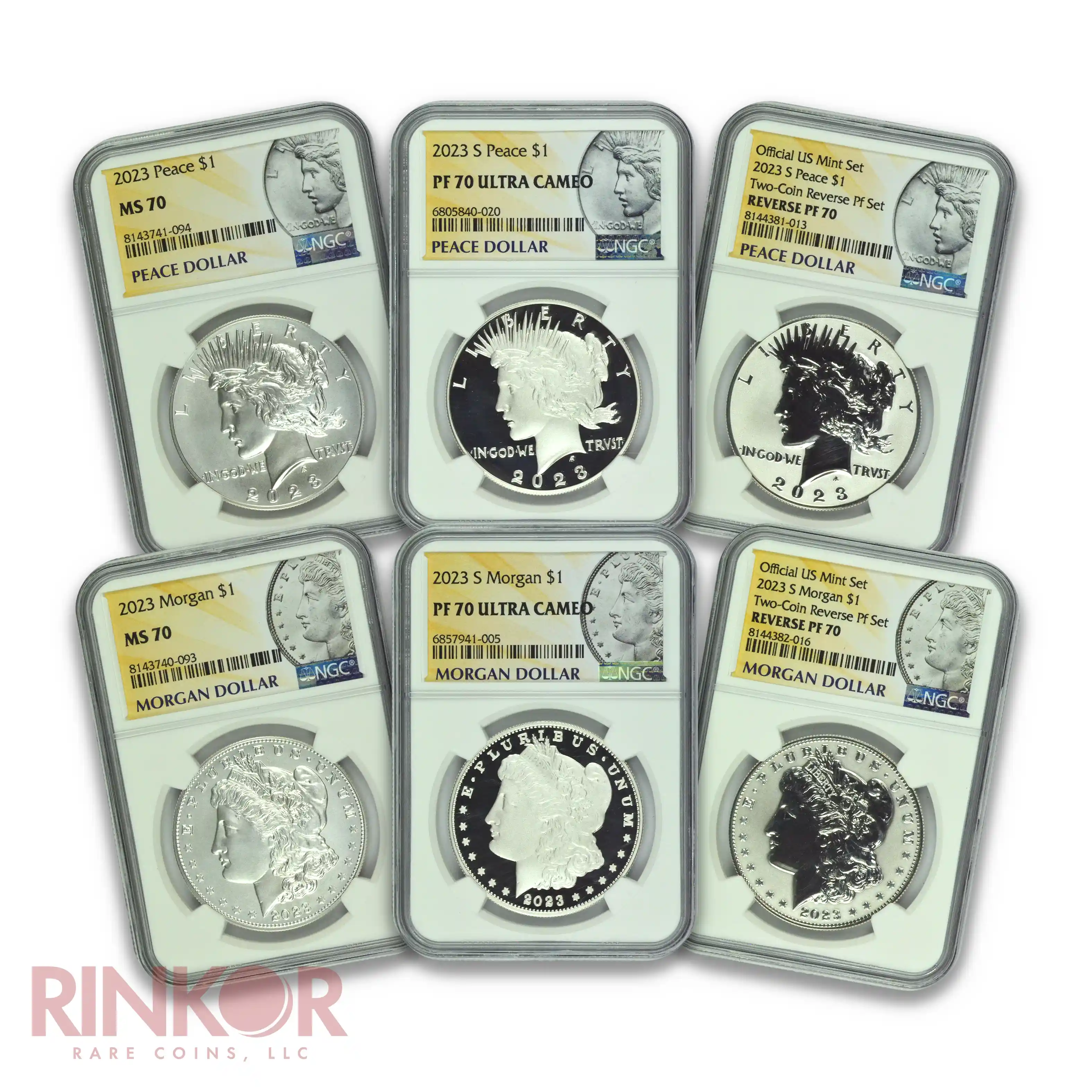 2023 $1 Morgan and Peace Dollar 6-Coin Set NGC MS/PF 70