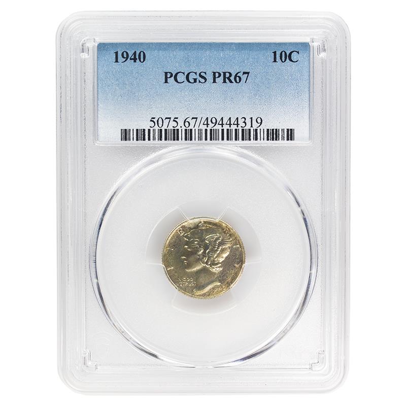 1940 Mercury Dime, 10C PCGS PR 67