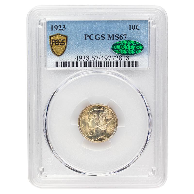 1923 Mercury Dime, 10C PCGS  MS 67 CAC Certified