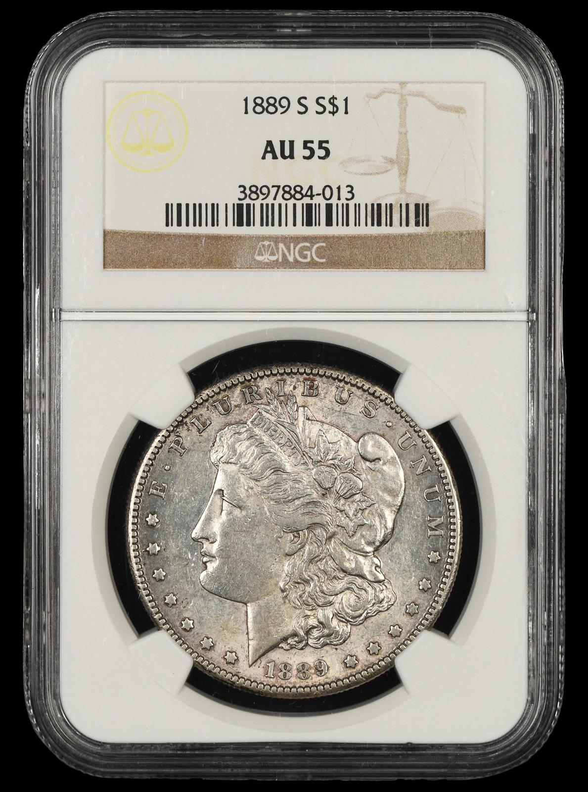 1889 S $1 NGC AU-55