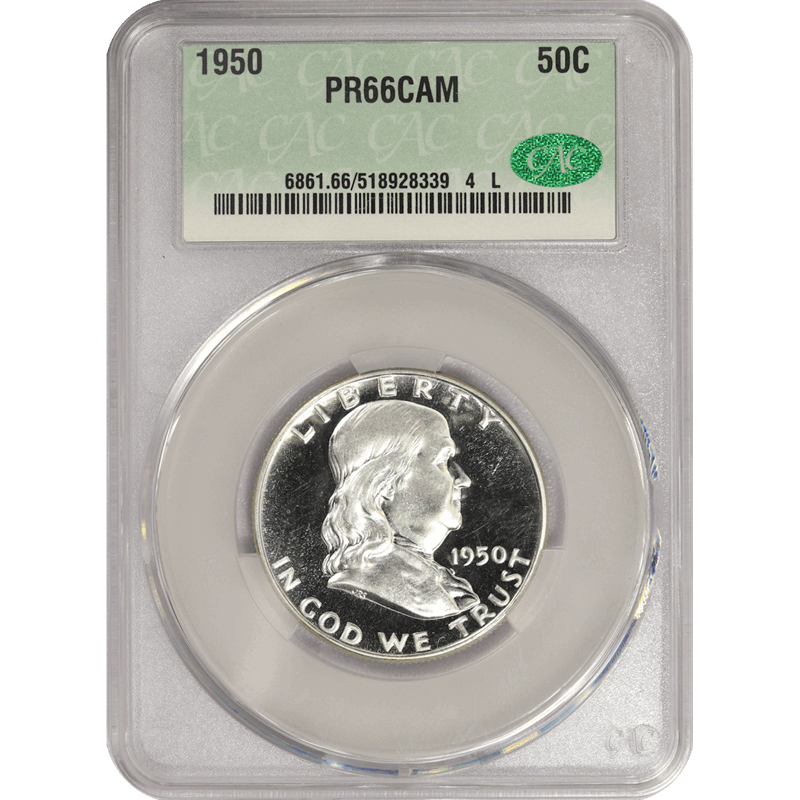 1950 Franklin Half Dollar 50c, CACG PR66 CAM CAC - Lovely Coin