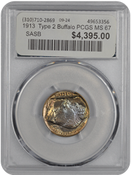 1913  Type 2 Buffalo PCGS MS 67