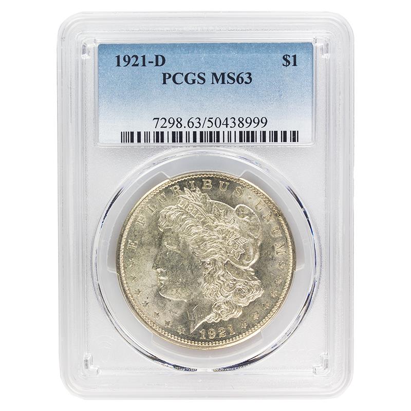 1921-D Morgan Dollar, $1 PCGS MS 63