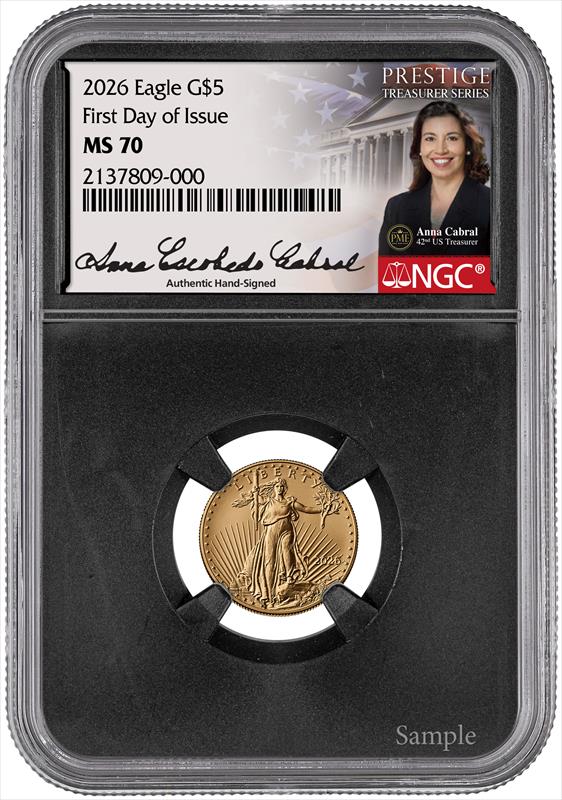 2026 $5 1oz. American Gold Eagle, 40th Anniversary, FDI, MS70, NGC, Anna Cabral