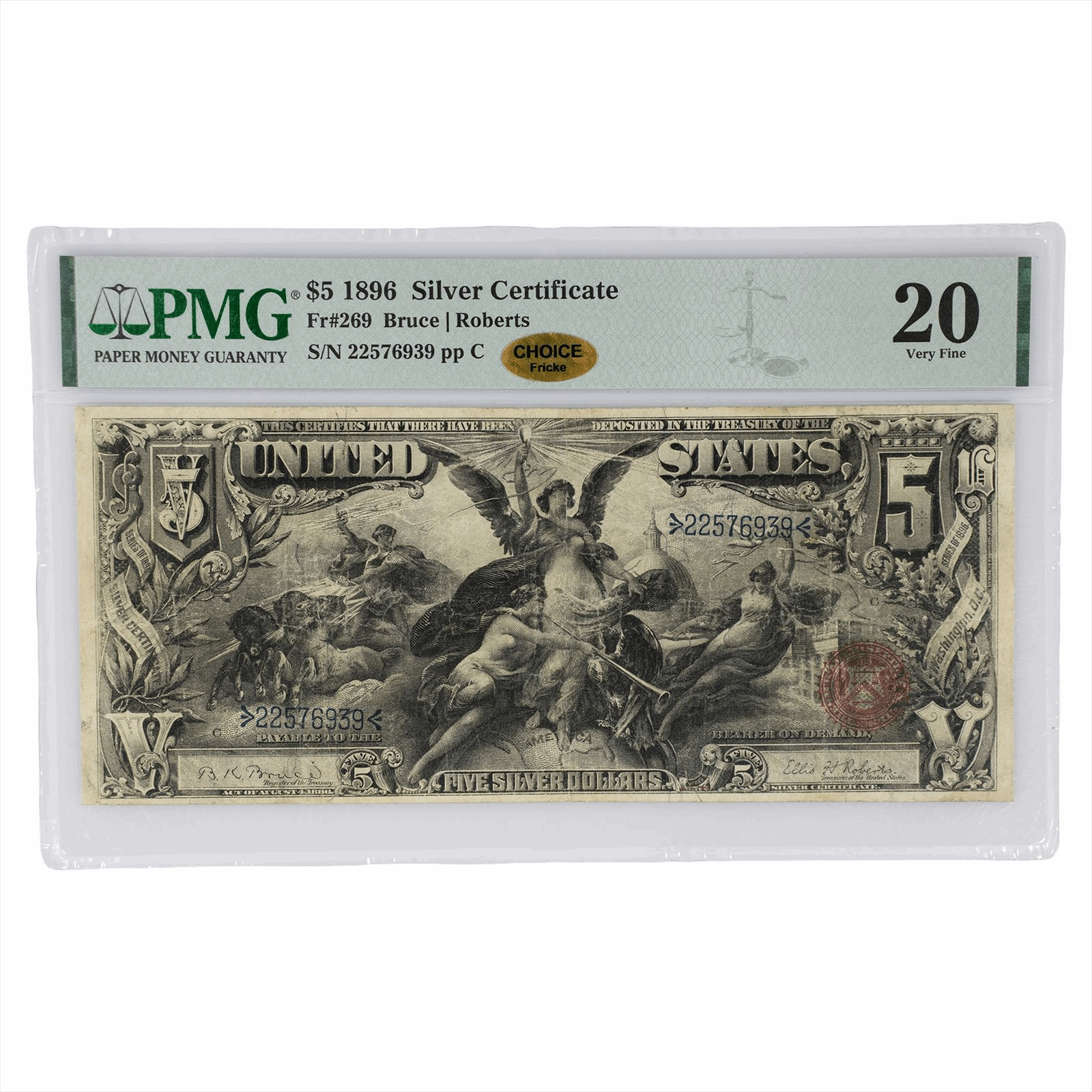 1896 $5 US Silver Certificate #269 PMG Very Fine 20