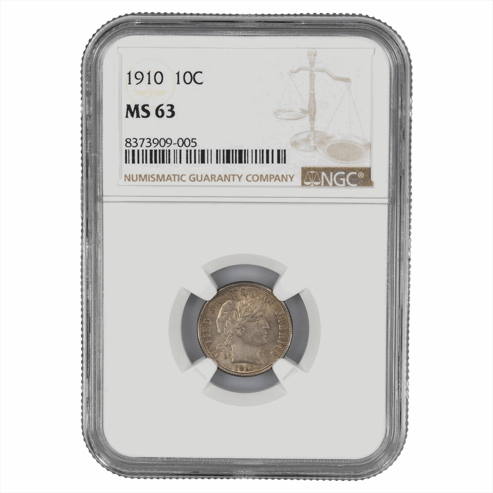 1910 Barber Dime 10C NGC MS 63